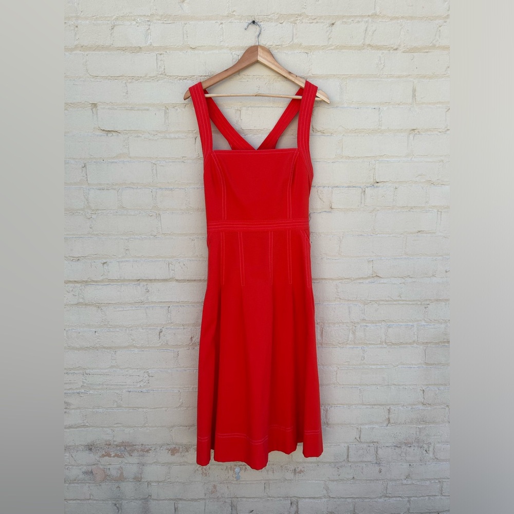 Anthropologie Maeve Alessandra Square Neck Cross-Back Zip Midi Dress Pockets 14 - Picture 15 of 16